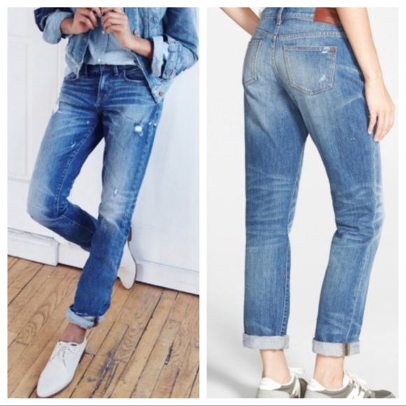Madewell Slim Boyjean Blue Distressed 8” MidRise - Picture 1 of 7